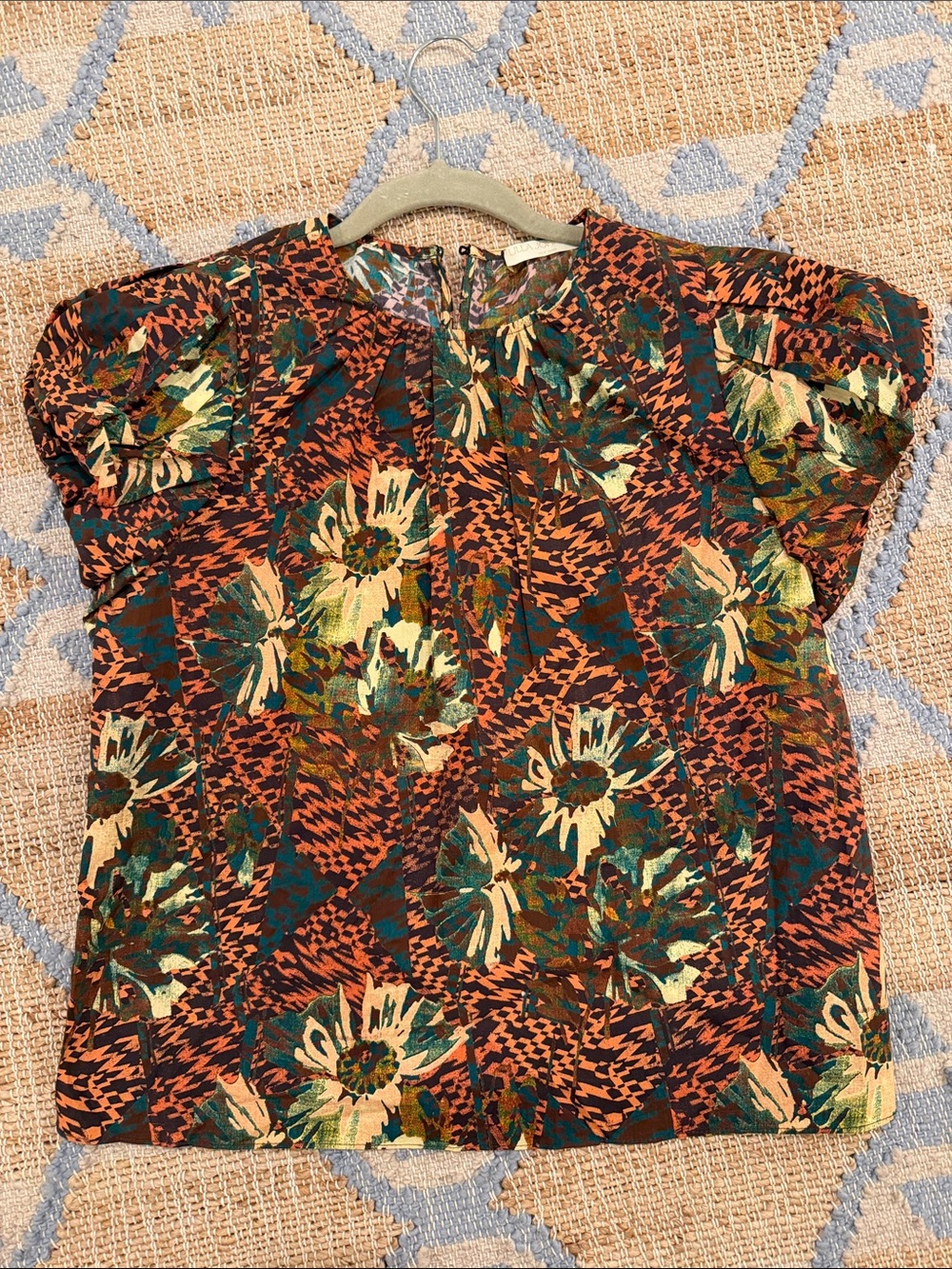 Ulla Johnson Floral Patchwork Top in Orange, Green, Cream